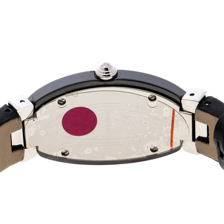 مملوكة مسبقًا Nina Ricci White Stainless Steel Black Ceramic Oval NO61010SM Women's Wristwatch 24 mm