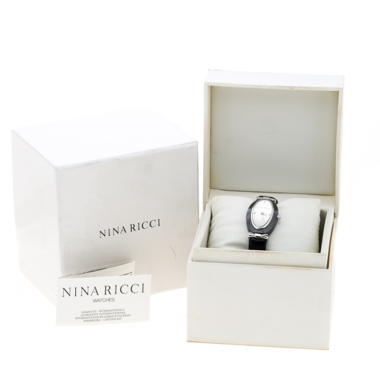 مملوكة مسبقًا Nina Ricci White Stainless Steel Black Ceramic Oval NO61010SM Women's Wristwatch 24 mm