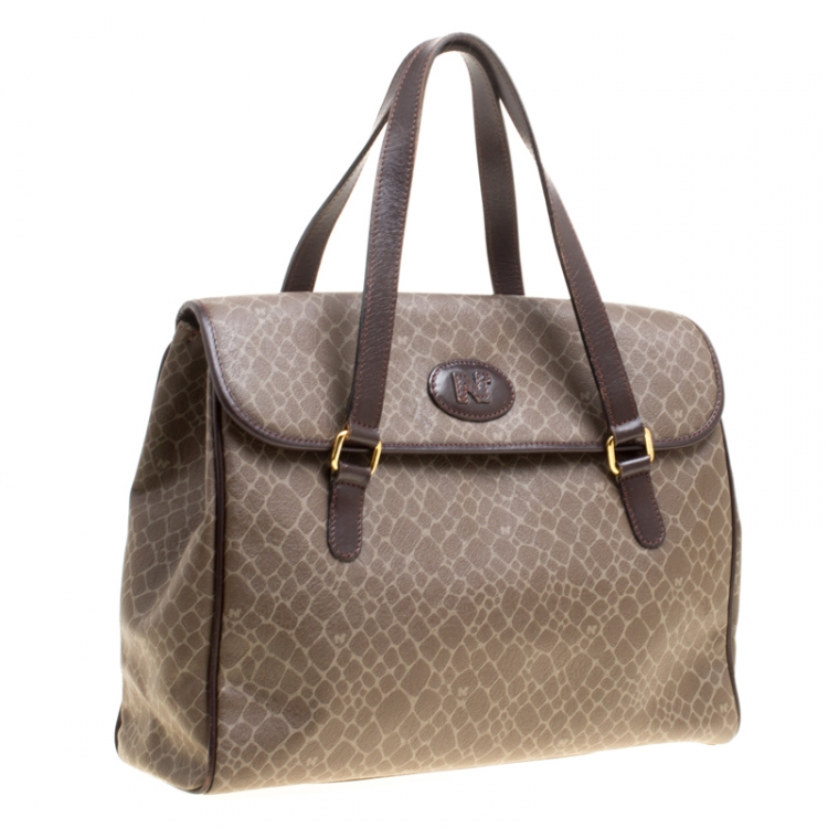 Pre Owned Nina Ricci Brown Coated Canvas and Leather Satchel