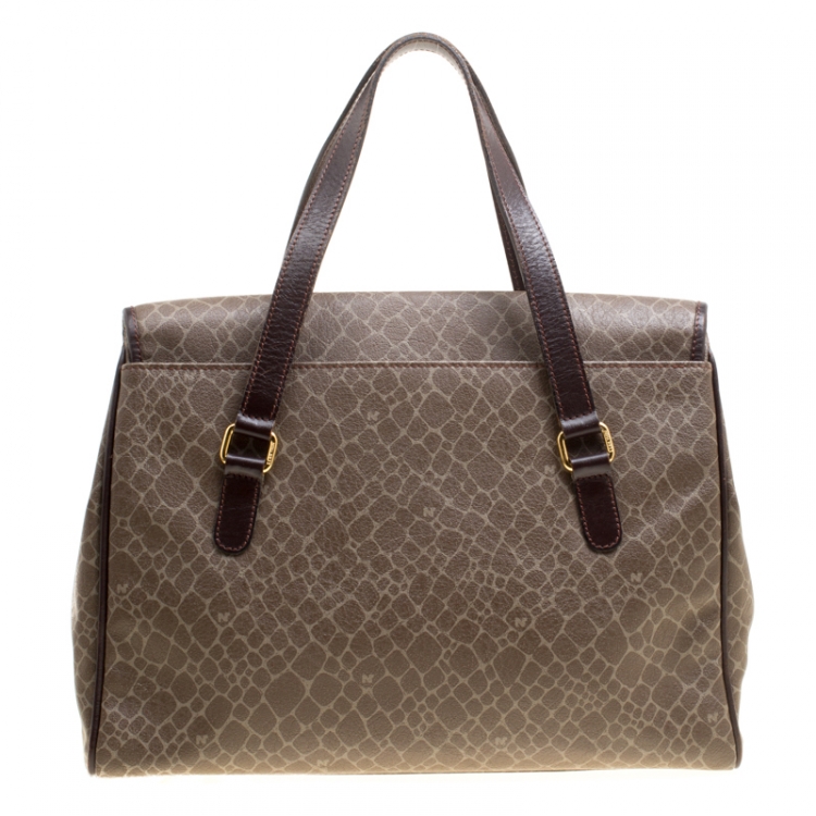 Pre Owned Nina Ricci Brown Coated Canvas and Leather Satchel