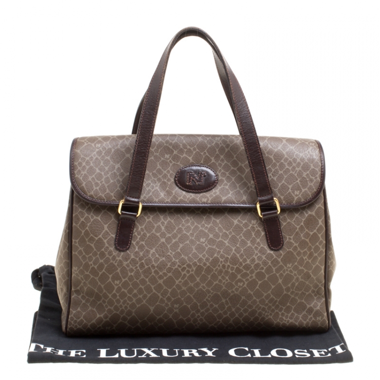 Pre Owned Nina Ricci Brown Coated Canvas and Leather Satchel