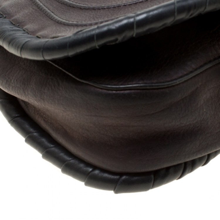 Pre Owned Nina Ricci Metallic Black Leather Flap Shoulder Bag