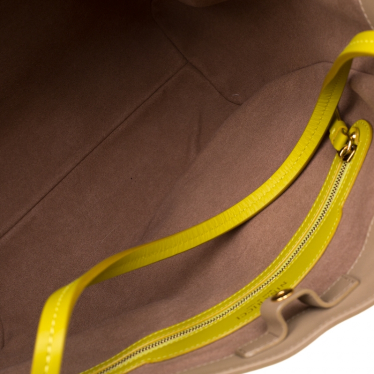 Pre Owned Nina Ricci Beige/Green Leather and Canvas Shopper Tote 