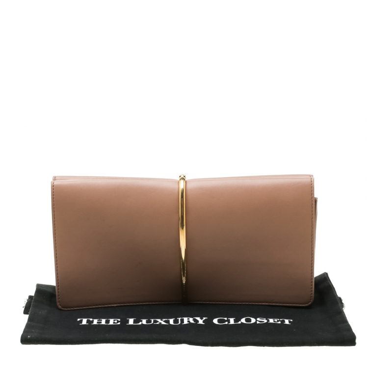 Pre Owned Nina Ricci Dark Beige Leather Arc Clutch