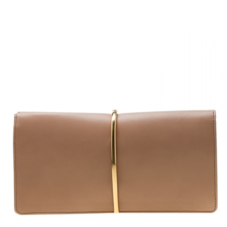 Pre Owned Nina Ricci Dark Beige Leather Arc Clutch
