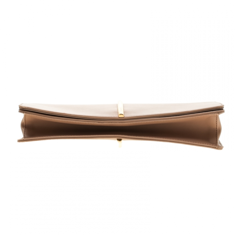 Pre Owned Nina Ricci Dark Beige Leather Arc Clutch