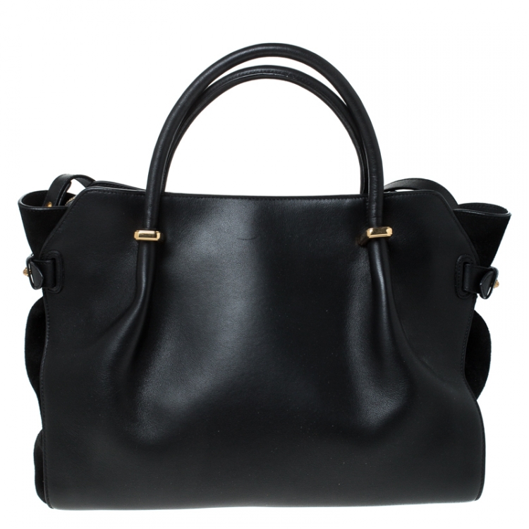 Pre Owned Nina Ricci Black Leather and Suede Medium Marche Tote