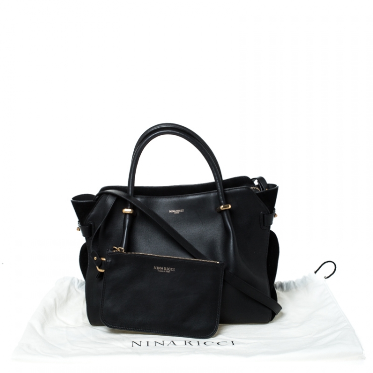 Pre Owned Nina Ricci Black Leather and Suede Medium Marche Tote