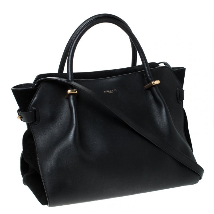 Pre Owned Nina Ricci Black Leather and Suede Medium Marche Tote