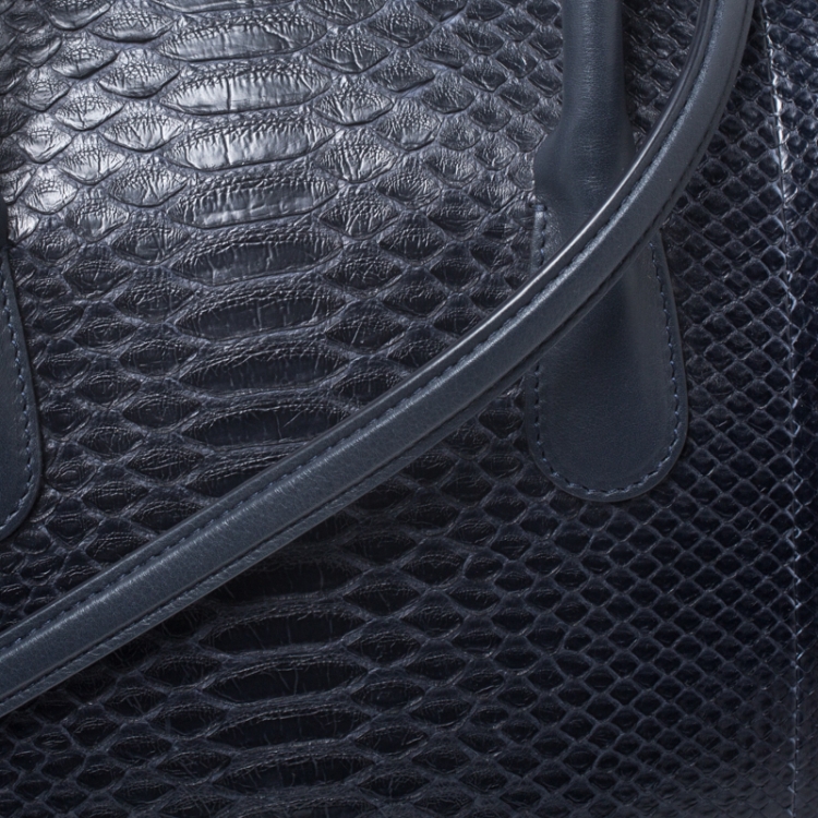 Pre Owned Nina Ricci Navy Blue Python Boston Bag