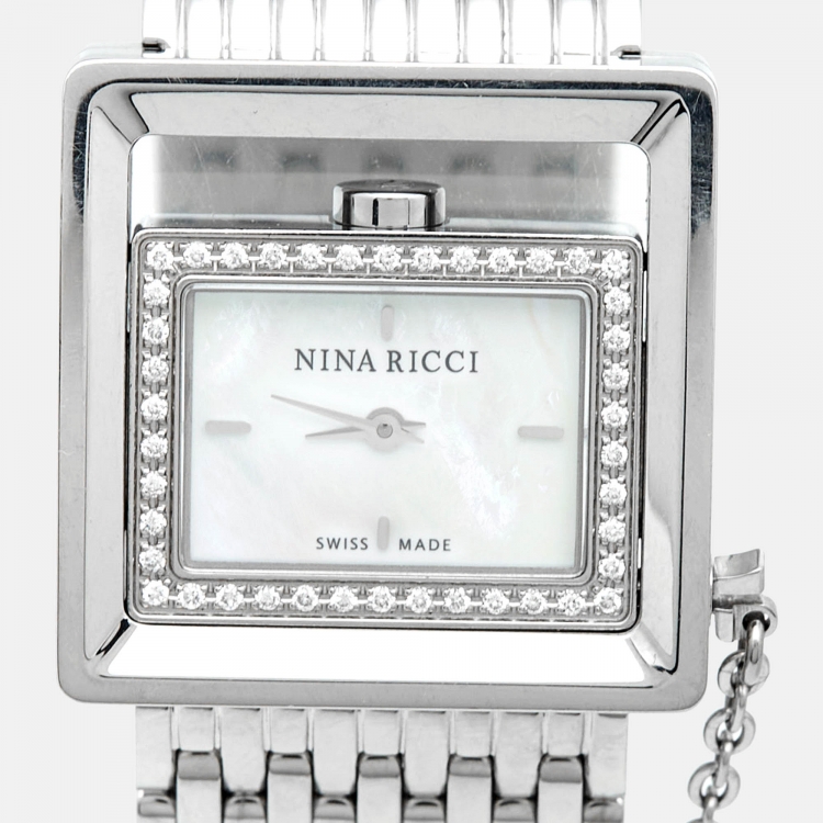 Pre Owned Nina Ricci Mother Of Pearl Stainless Steel Diamond N02283 Women's Wristwatch 28.50 mm