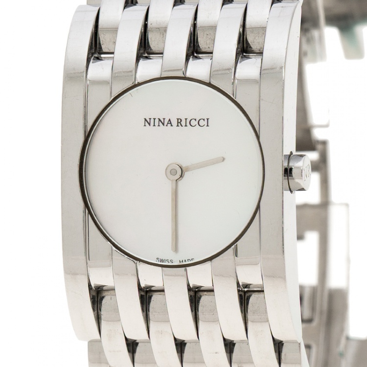Pre Owned Nina Ricci White Mother of Pearl Stainless Steel N000113 Women's Wristwatch 25 mm