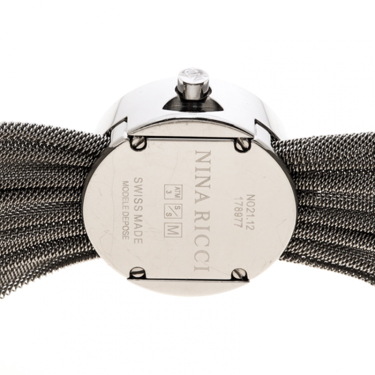 Pre Owned Nina Ricci Silver White Stainless Steel and Diamonds N021.12 Women's Wristwatch 20 mm