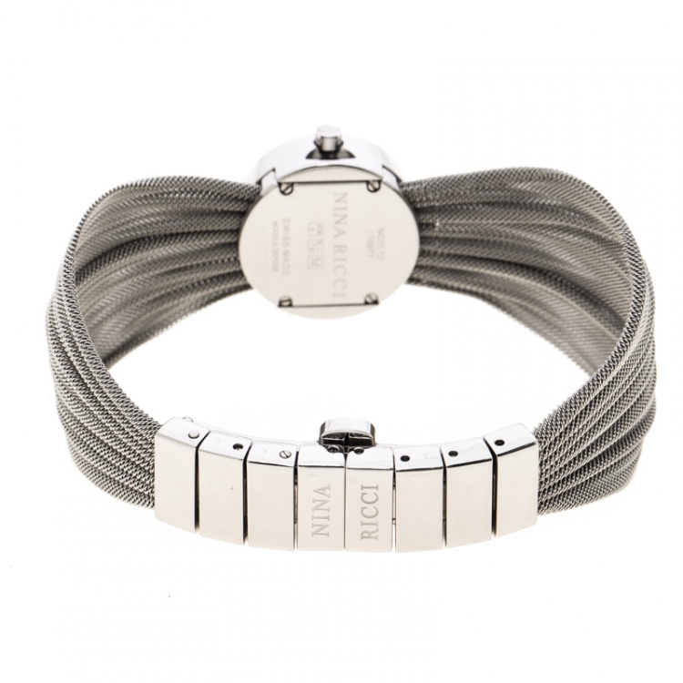 Pre Owned Nina Ricci Silver White Stainless Steel and Diamonds N021.12 Women's Wristwatch 20 mm