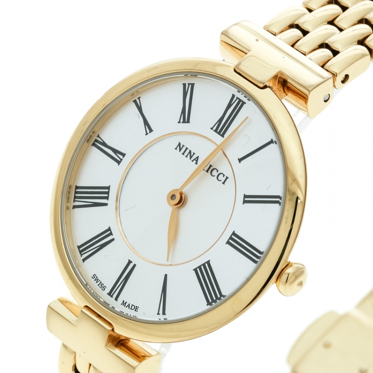 Pre Owned Nina Ricci Silver White Gold-Plated Stainless Steel Classic NR60055SM Women's Wristwatch 32 mm