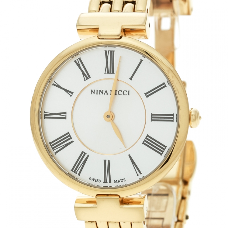 Pre Owned Nina Ricci Silver White Gold-Plated Stainless Steel Classic NR60055SM Women's Wristwatch 32 mm