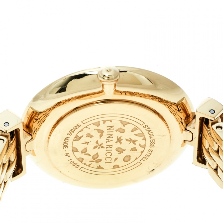 Pre Owned Nina Ricci Silver White Gold-Plated Stainless Steel Classic NR60055SM Women's Wristwatch 32 mm