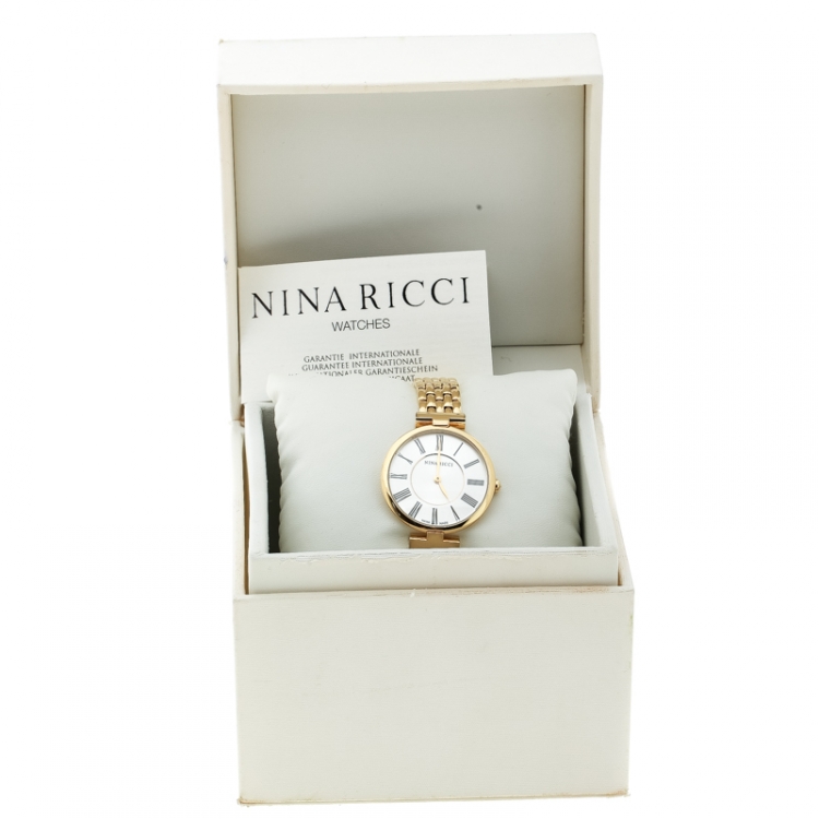 Pre Owned Nina Ricci Silver White Gold-Plated Stainless Steel Classic NR60055SM Women's Wristwatch 32 mm