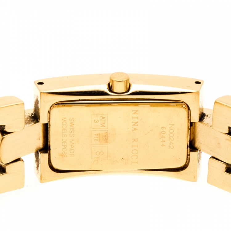 Pre Owned Nina Ricci White Dial Gold Plated Stainless Steel Classic Rectangular N00242 Women's Wristwatch 16 mm