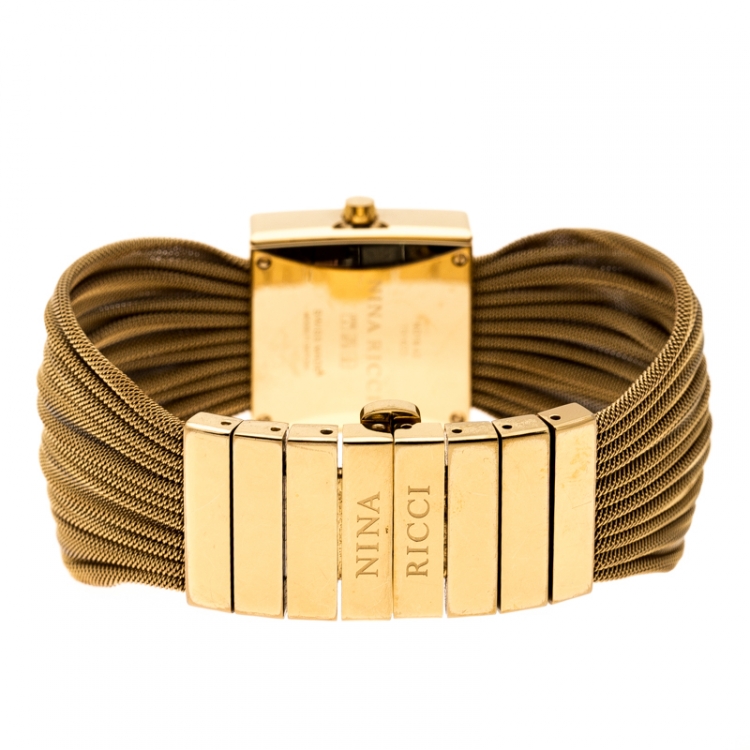 مملوكة مسبقًا Nina Ricci Silver Gold Plated Stainless Women's N019.42 Women’s Wristwatch 24 mm