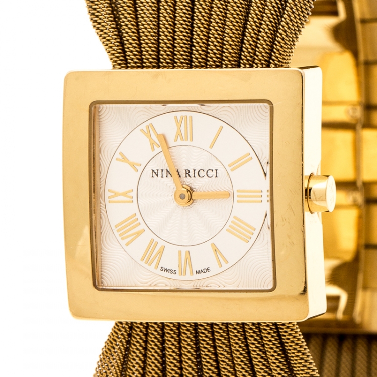 مملوكة مسبقًا Nina Ricci Silver Gold Plated Stainless Women's N019.42 Women’s Wristwatch 24 mm