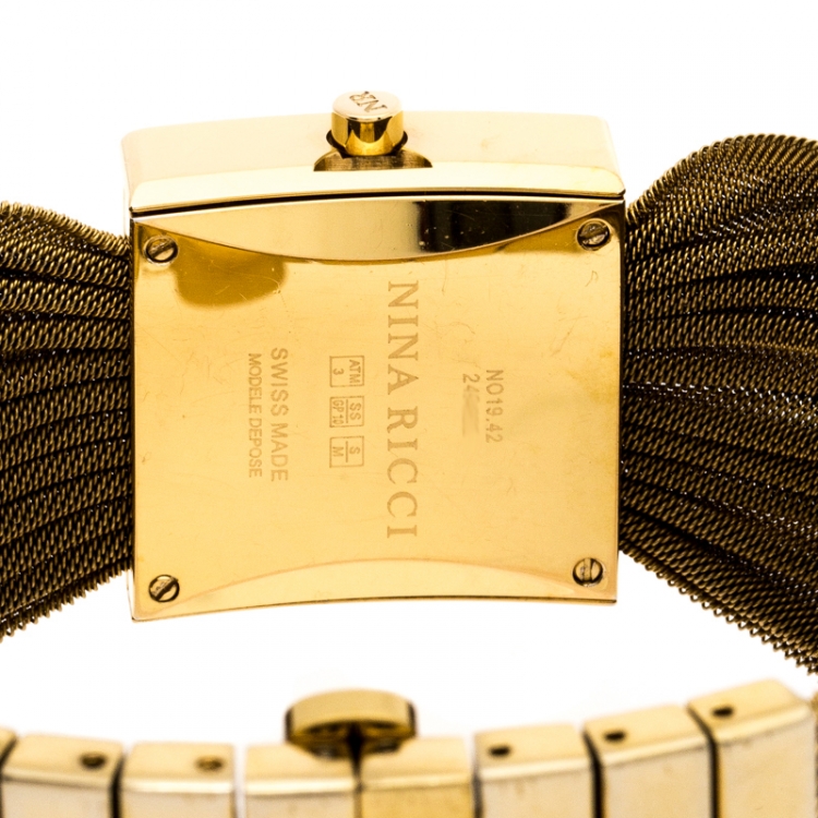 Pre Owned Nina Ricci Mother of Pearl Gold Plated Stainless Steel NO19.42  Women's Wristwatch 24 mm