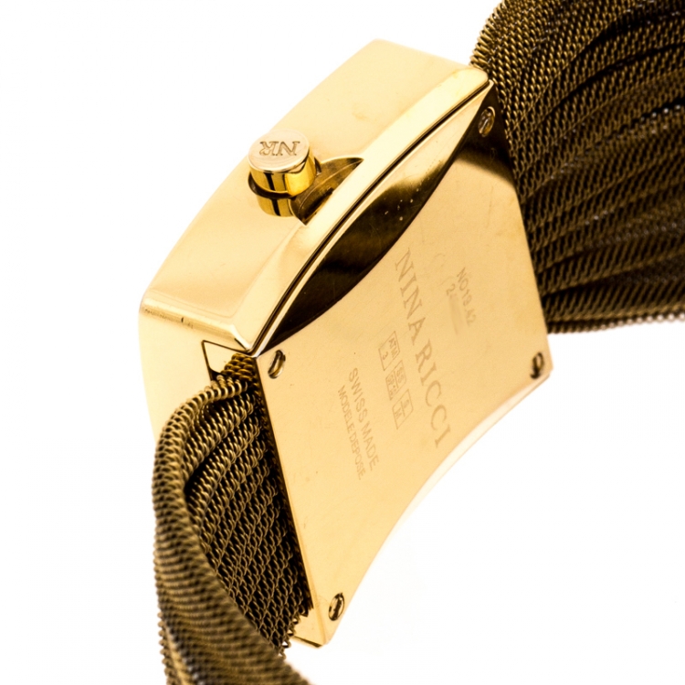 Pre Owned Nina Ricci Mother of Pearl Gold Plated Stainless Steel NO19.42  Women's Wristwatch 24 mm