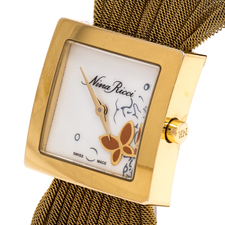 Pre Owned Nina Ricci Mother of Pearl Gold Plated Stainless Steel NO19.42  Women's Wristwatch 24 mm