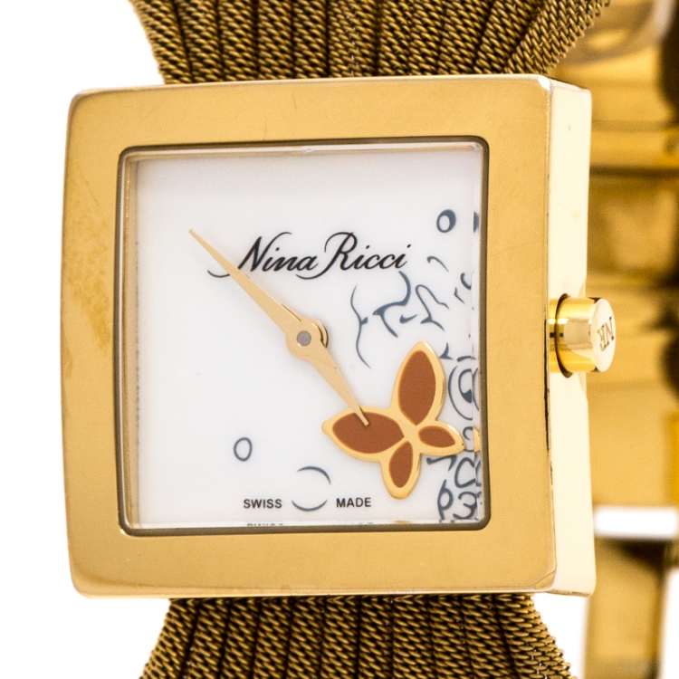 Pre Owned Nina Ricci Mother of Pearl Gold Plated Stainless Steel NO19.42  Women's Wristwatch 24 mm