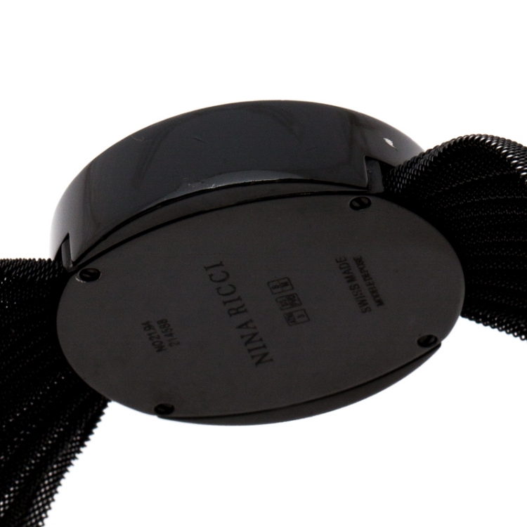 Pre Owned Nina Ricci Black PVD Coated Stainless Steel Diamonds N021.94 Women's Wristwatch 31 mm