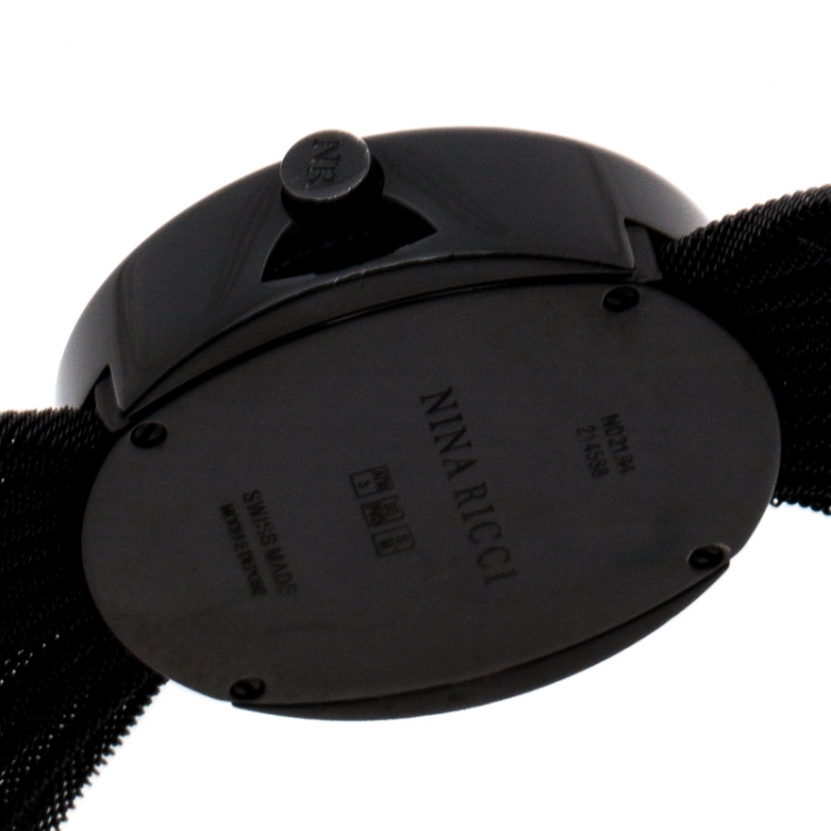 Pre Owned Nina Ricci Black PVD Coated Stainless Steel Diamonds N021.94 Women's Wristwatch 31 mm
