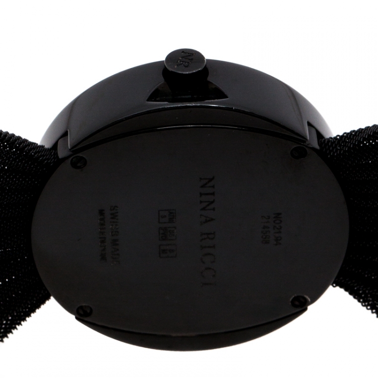 Pre Owned Nina Ricci Black PVD Coated Stainless Steel Diamonds N021.94 Women's Wristwatch 31 mm