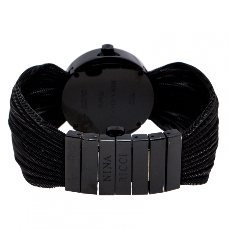Pre Owned Nina Ricci Black PVD Coated Stainless Steel Diamonds N021.94 Women's Wristwatch 31 mm