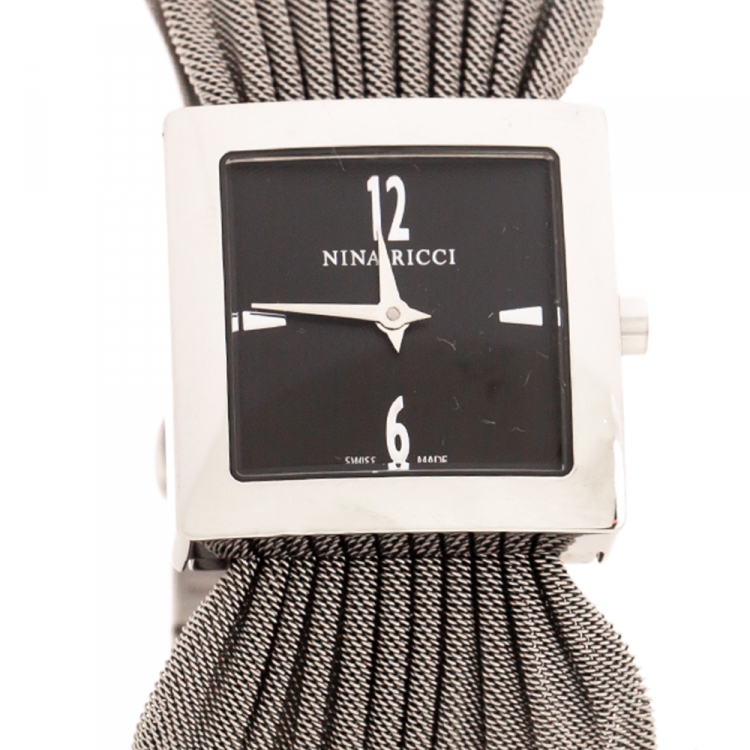 Pre Owned Nina Ricci Black Stainless Steel N019.12 Women's Wristwatch 24 mm