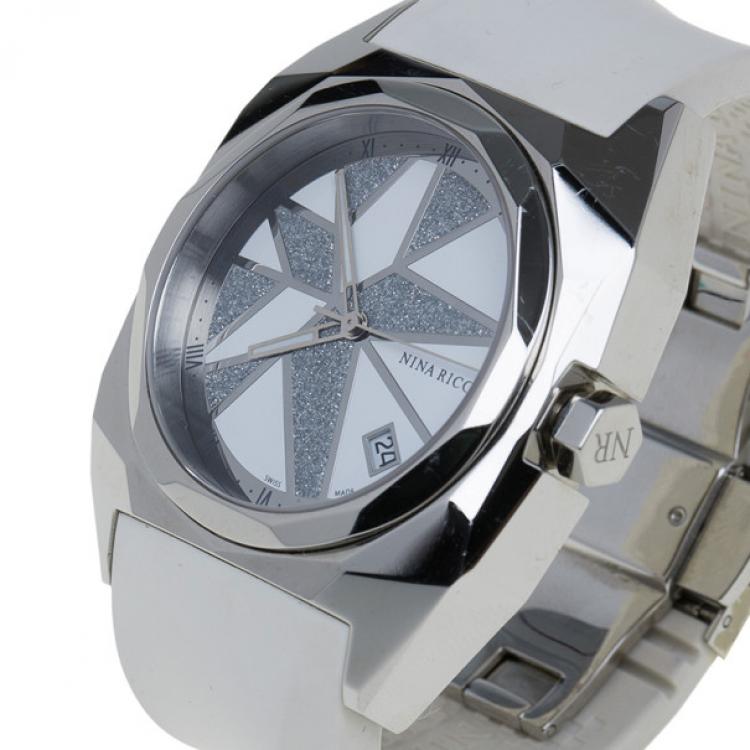 مملوكة مسبقًا Nina Ricci White & Silver Stainless Steel Star Women's Wristwatch 40MM