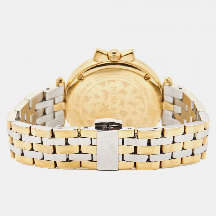 Pre Owned Nina Ricci Silver Two-Tone Stainless Steel Diamond Classic N081024SM Women's Wristwatch 36 mm