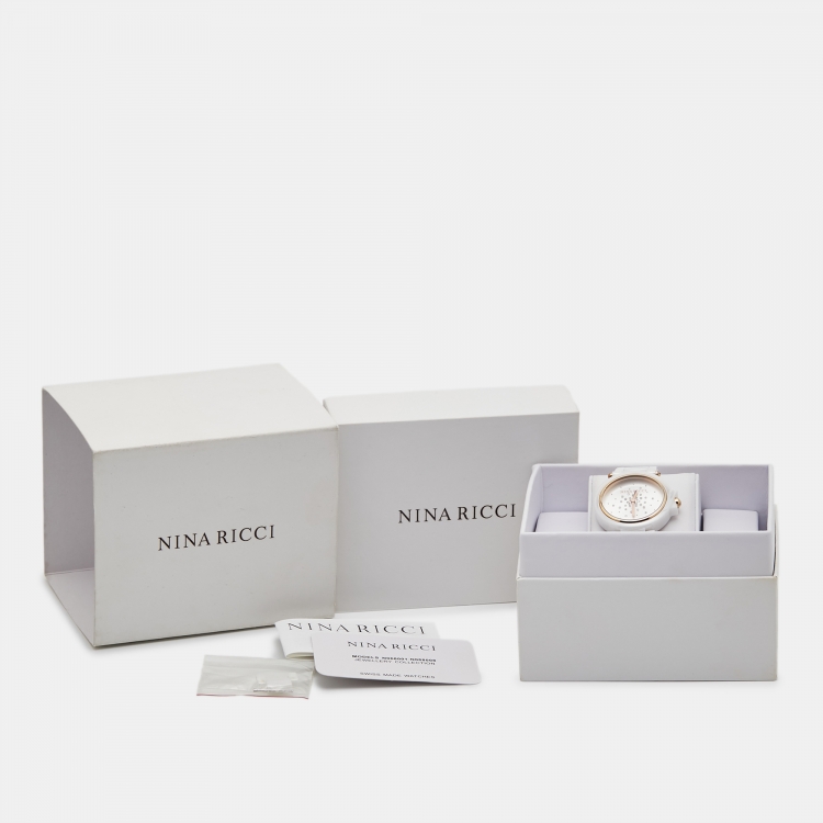 Pre Owned Nina Ricci Silver Diamond Ceramic Two-Tone Stainless Steel NO68007SM Women's Wristwatch 38 mm 