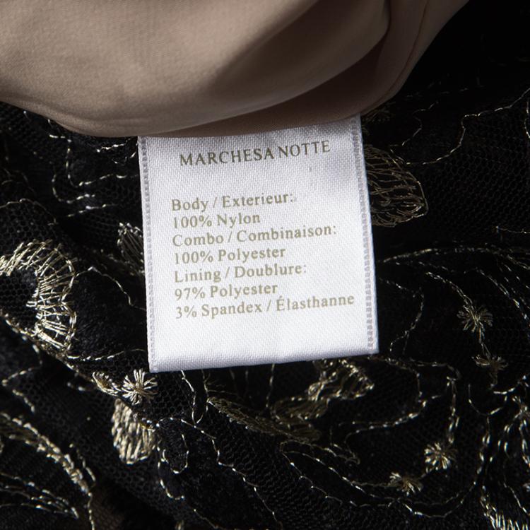 Pre Owned Notte By Marchesa Black Sequined Metallic Floral Lace Strapless Gown M