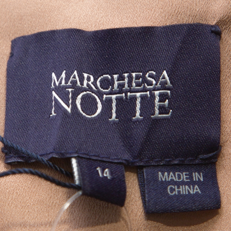 Pre Owned Marchesa Notte Navy Blue Taffeta Embroidered Bodice Detail Mikado Gown XL