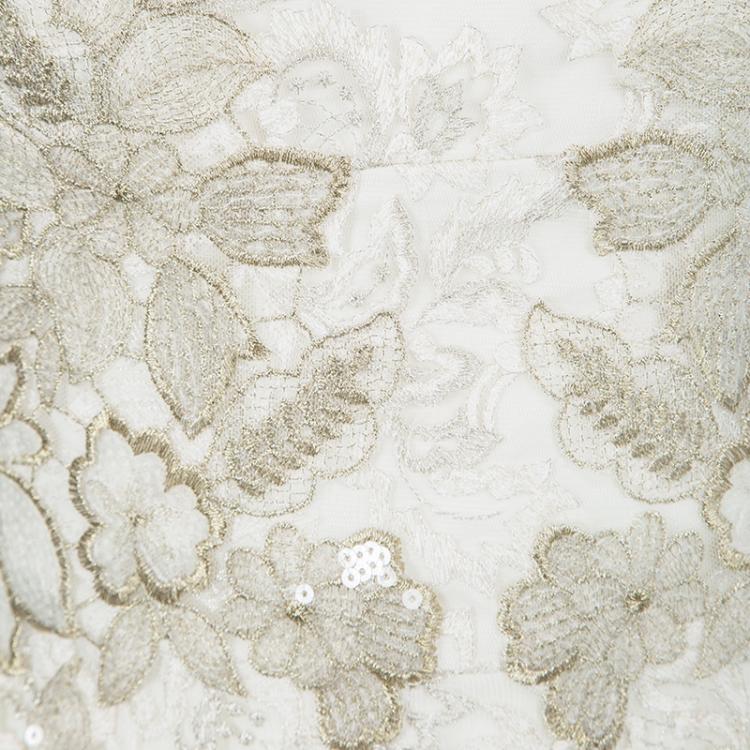 Pre Owned Notte by Marchesa White Floral Embroidered Lace Strapless Mermaid Gown M