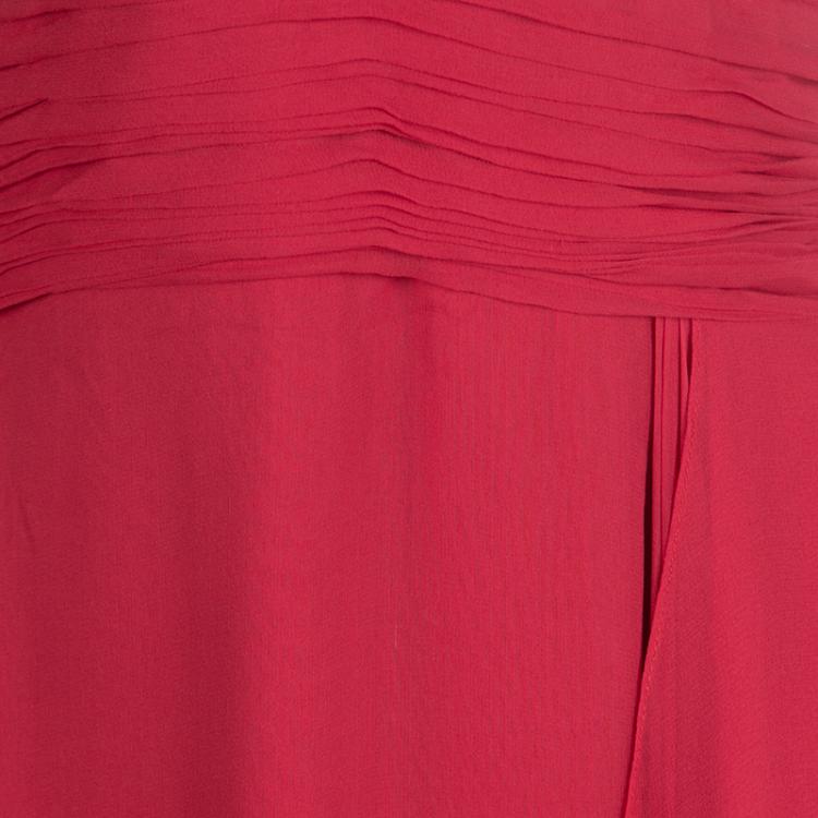 Pre Owned Notte by Marchesa Red Silk Chiffon Halter Evening Gown L
