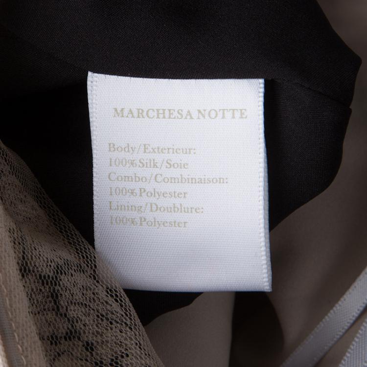 Pre Owned Notte By Marchesa Beige and Black Floral Lace and Silk Organza Mini Dress M