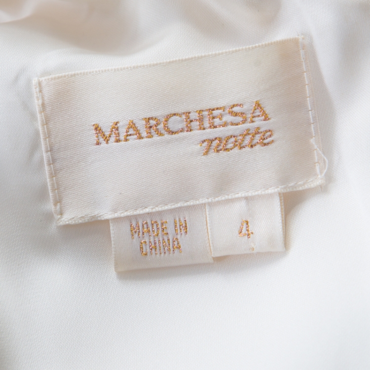 Pre Owned Notte By Marchesa White Silk Cascade Ruffle Detail One Shoulder Dress S