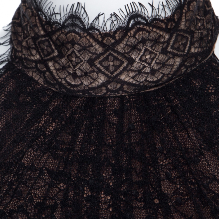 Pre Owned Notte By Marchesa Black Tiered Halter Lace Evening Gown M 