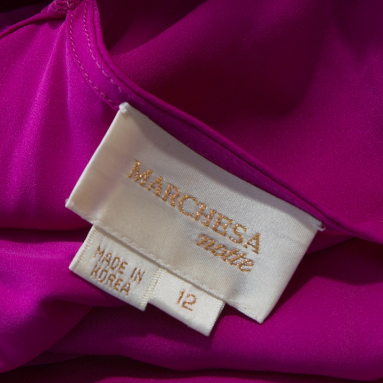 Pre Owned Notte By Marchesa Fuschia Pink Silk Chiffon Ruffle Hem Detail Short Dress L 