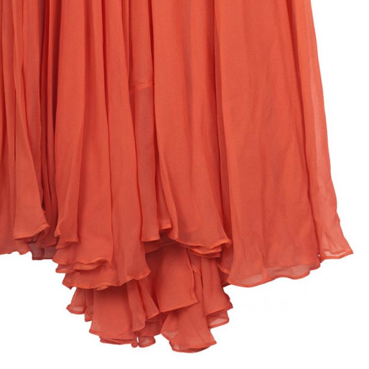 Pre Owned Notte by Marchesa Embroidered Strap Chiffon Gown L