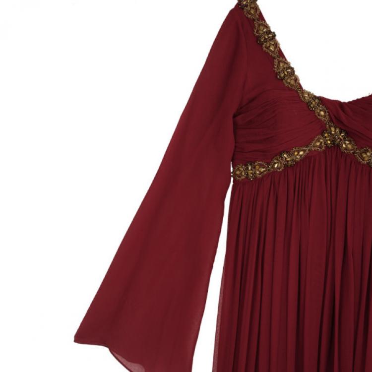 Pre Owned Notte by Marchesa Red Embellished Evening Gown