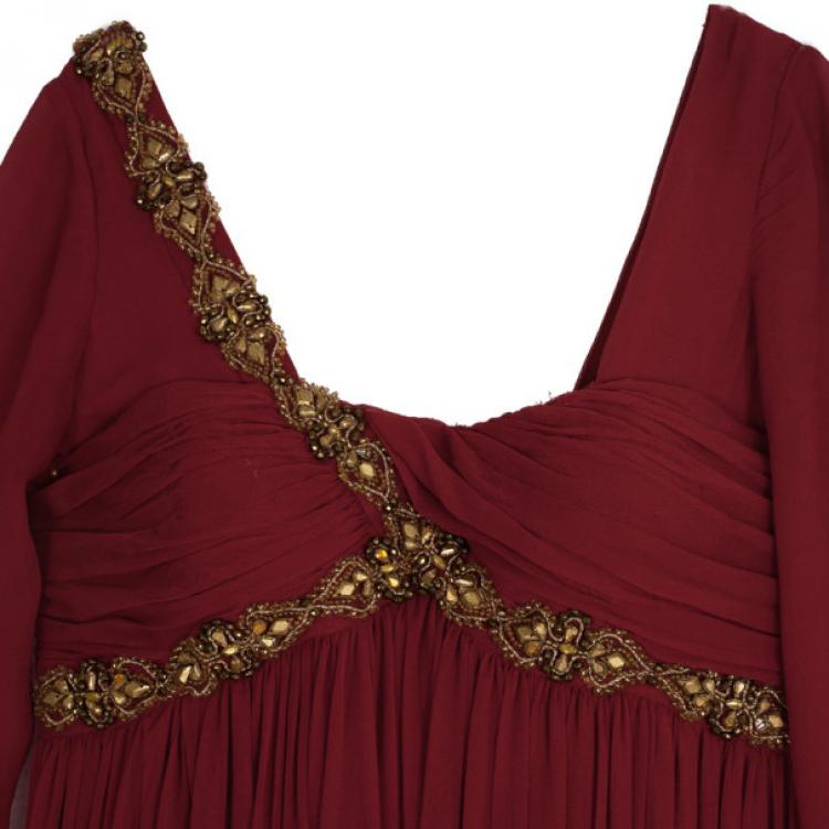 Pre Owned Notte by Marchesa Red Embellished Evening Gown