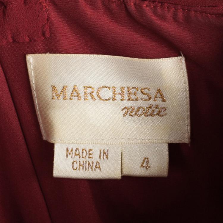 Pre Owned Notte by Marchesa Red Embellished Evening Gown