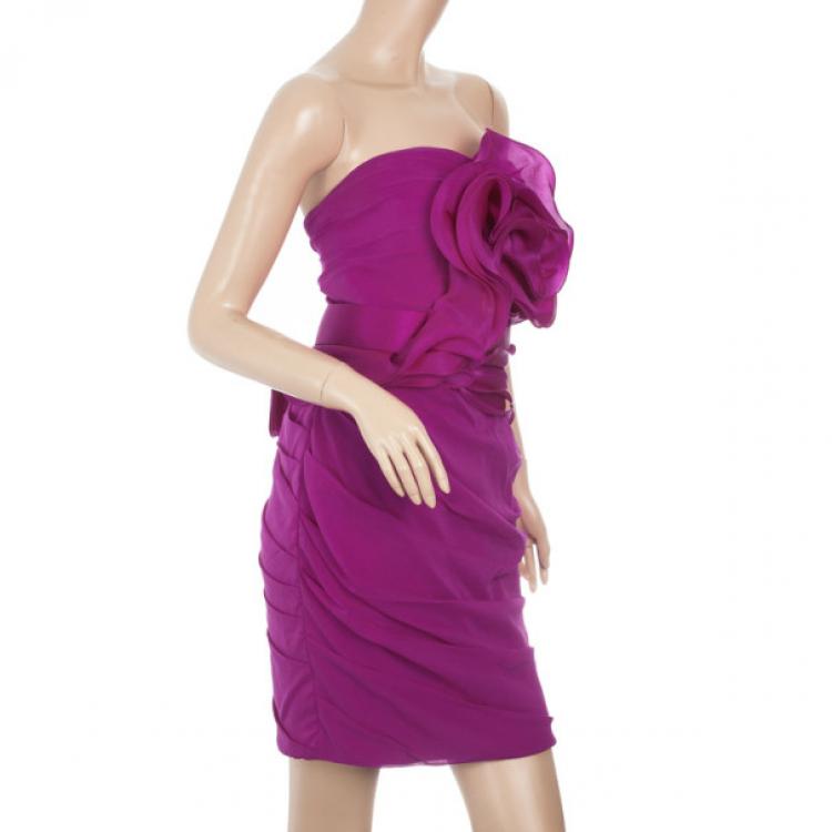 Pre Owned Notte By Marchesa Ruffled Silk Dress M